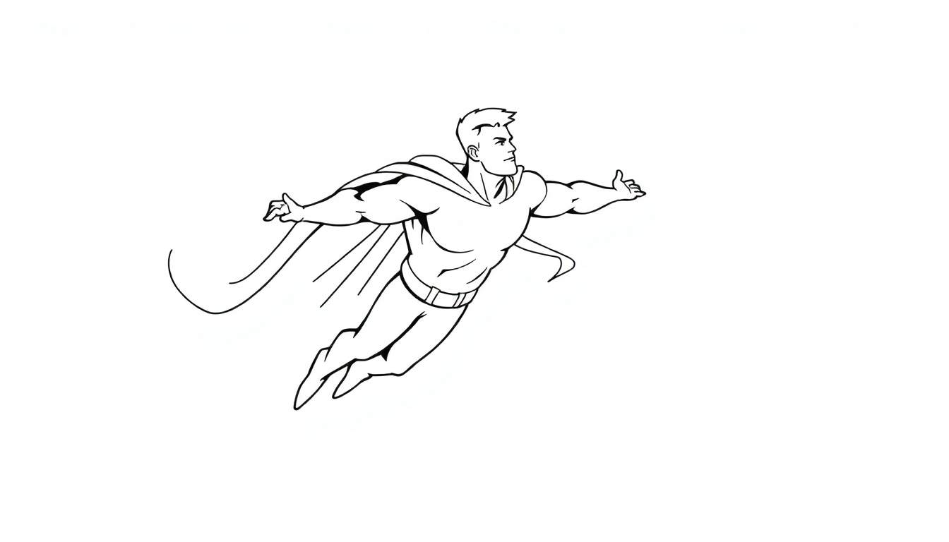 Super-héros volant, color panel en noir et blanc