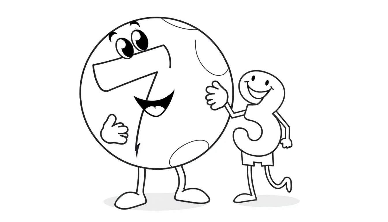 Illustration de dessins animés des chiffres 7 et 3 jouant ensemble.
