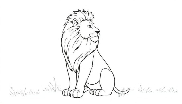 Lion au trait, prêt pour le color panel.
