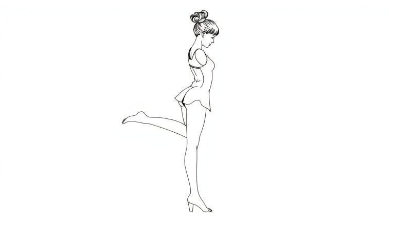 Dessin en noir et blanc d'une gymnaste en mouvement, color panel.