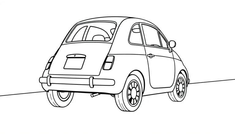 Une Fiat 500 dessinée en noir et blanc vue de dos, un color panel prêt à être imaginé.