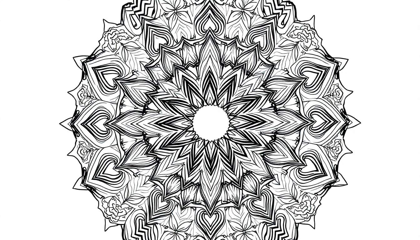 Mandala complexe avec des motifs floraux et géométriques sur fond blanc, parfait pour un color panel.