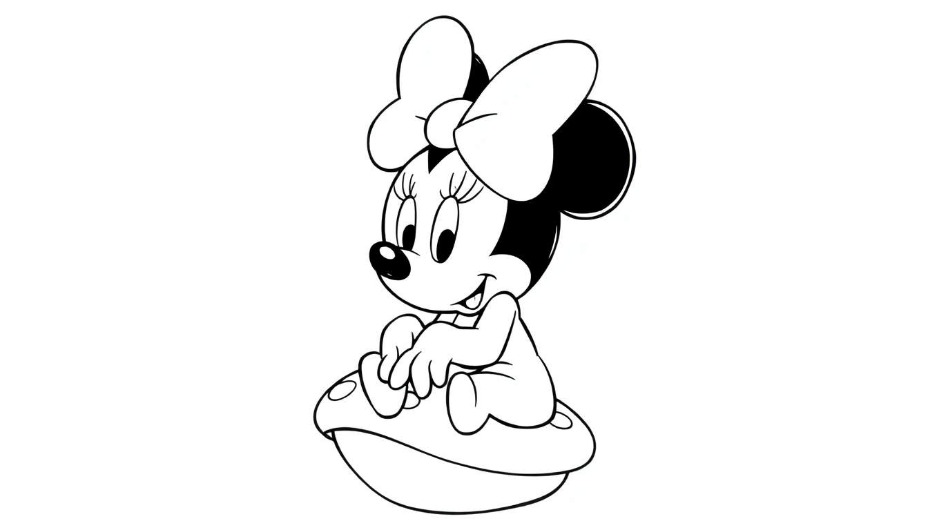 Minnie bébé avec un nœud, coloriage de Minnie bébé.