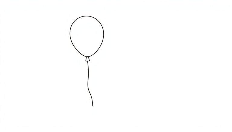 Un ballon noir et blanc simple avec un fil ondulé, prêt à être colorié.