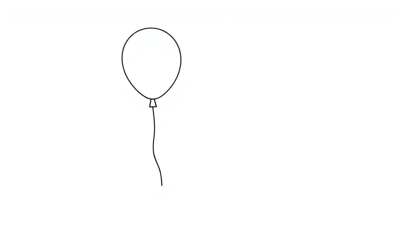 Un ballon noir et blanc simple avec un fil ondulé, prêt à être colorié.