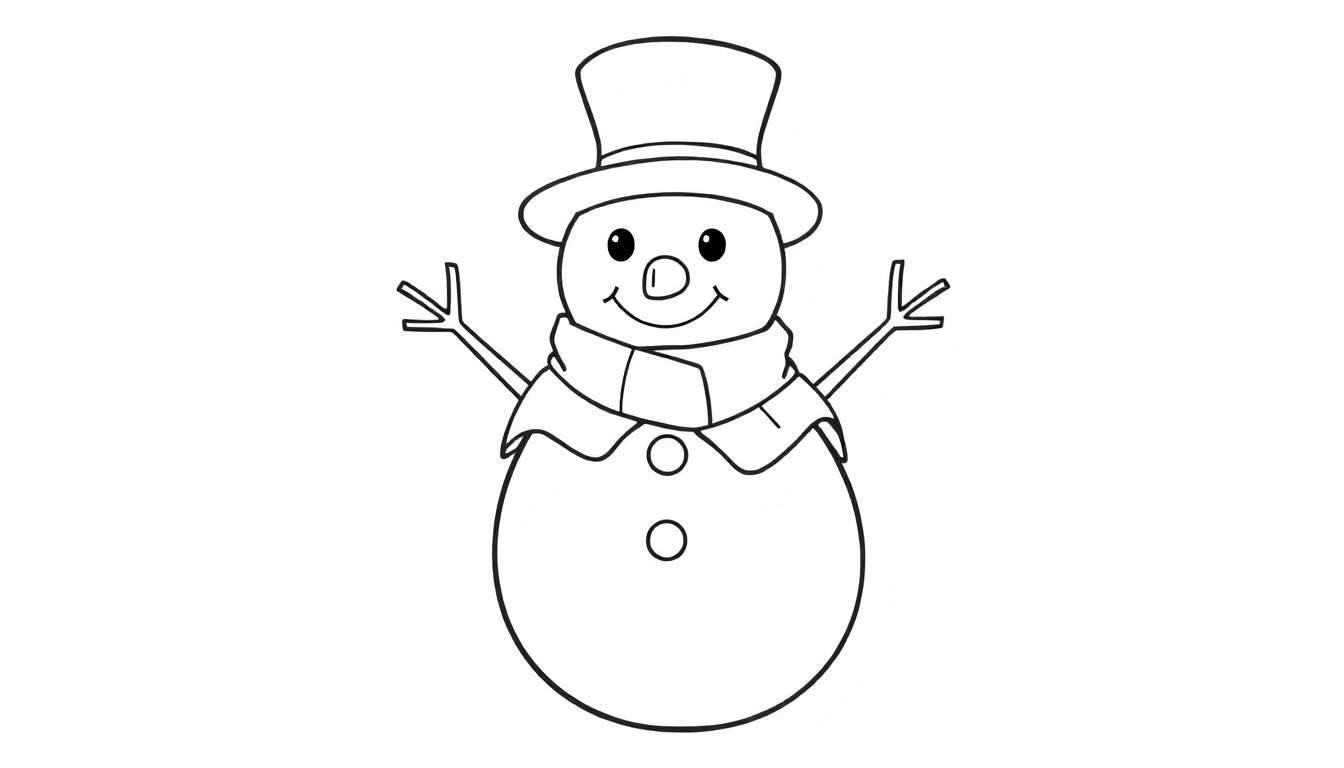 Un bonhomme de neige joyeux avec un chapeau et une écharpe prêt à être coloré dans le color panel.