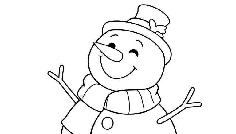 Bonhomme de neige souriant avec chapeau haut de forme, écharpe et nez en carotte, prêt pour le color panel.