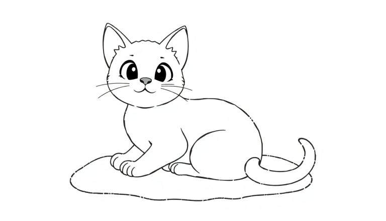 Un chaton en noir et blanc prêt à être coloré.