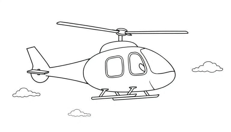 Dessin au trait d'un hélicoptère simple avec un color panel.
