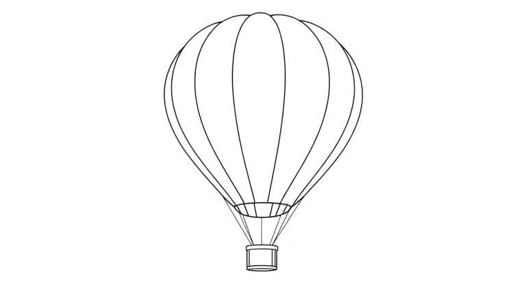 Dessin au trait d'une montgolfière avec des panneaux de couleur