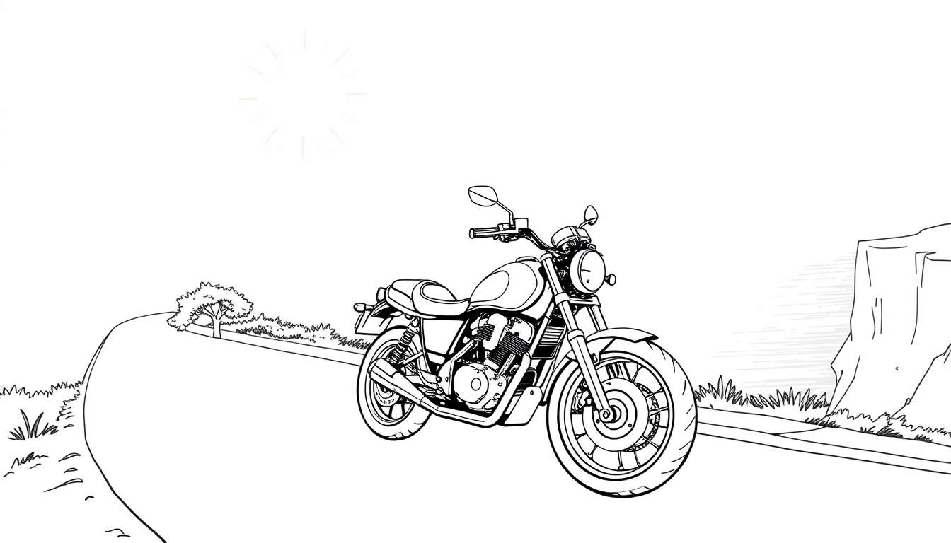 Une moto classique dessinée au trait prête à être coloriée dans un color panel.