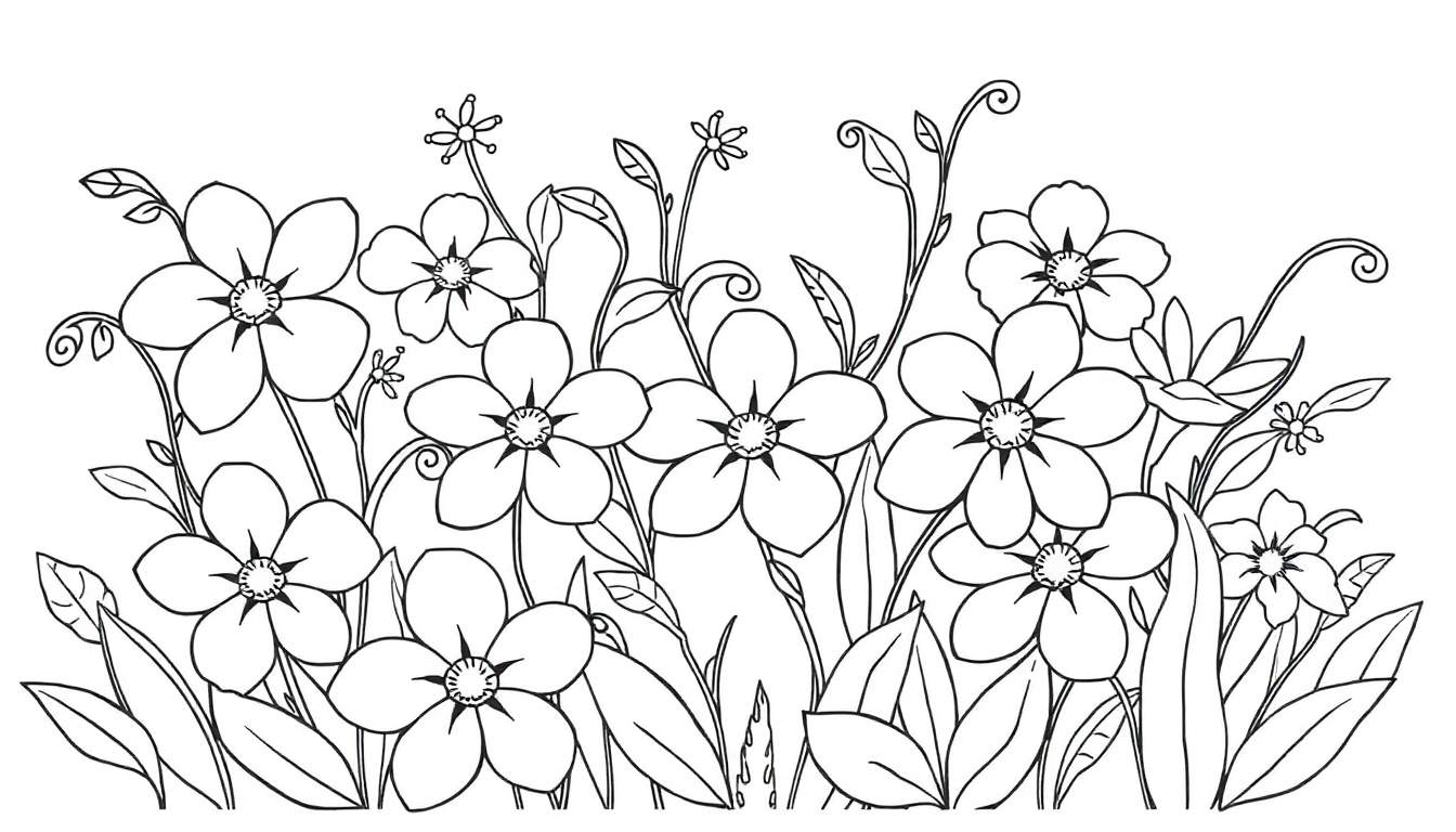 Dessin au trait de fleurs et de feuilles, un panneau de coloriage