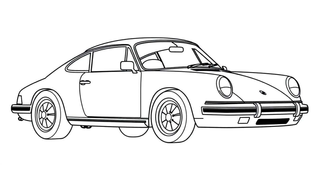 Dessin au trait d'une Porsche 911 classique prête à être coloriée.
