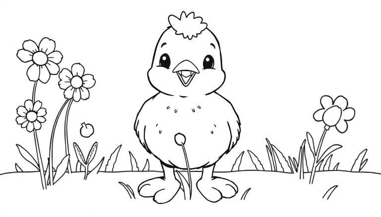 Poussin mignon dans un color panel floral.