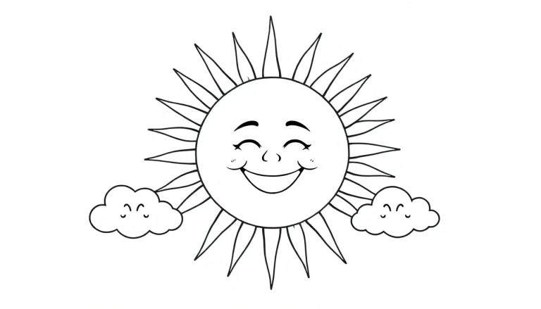 Un soleil souriant et deux nuages joyeux, parfait pour un color panel.