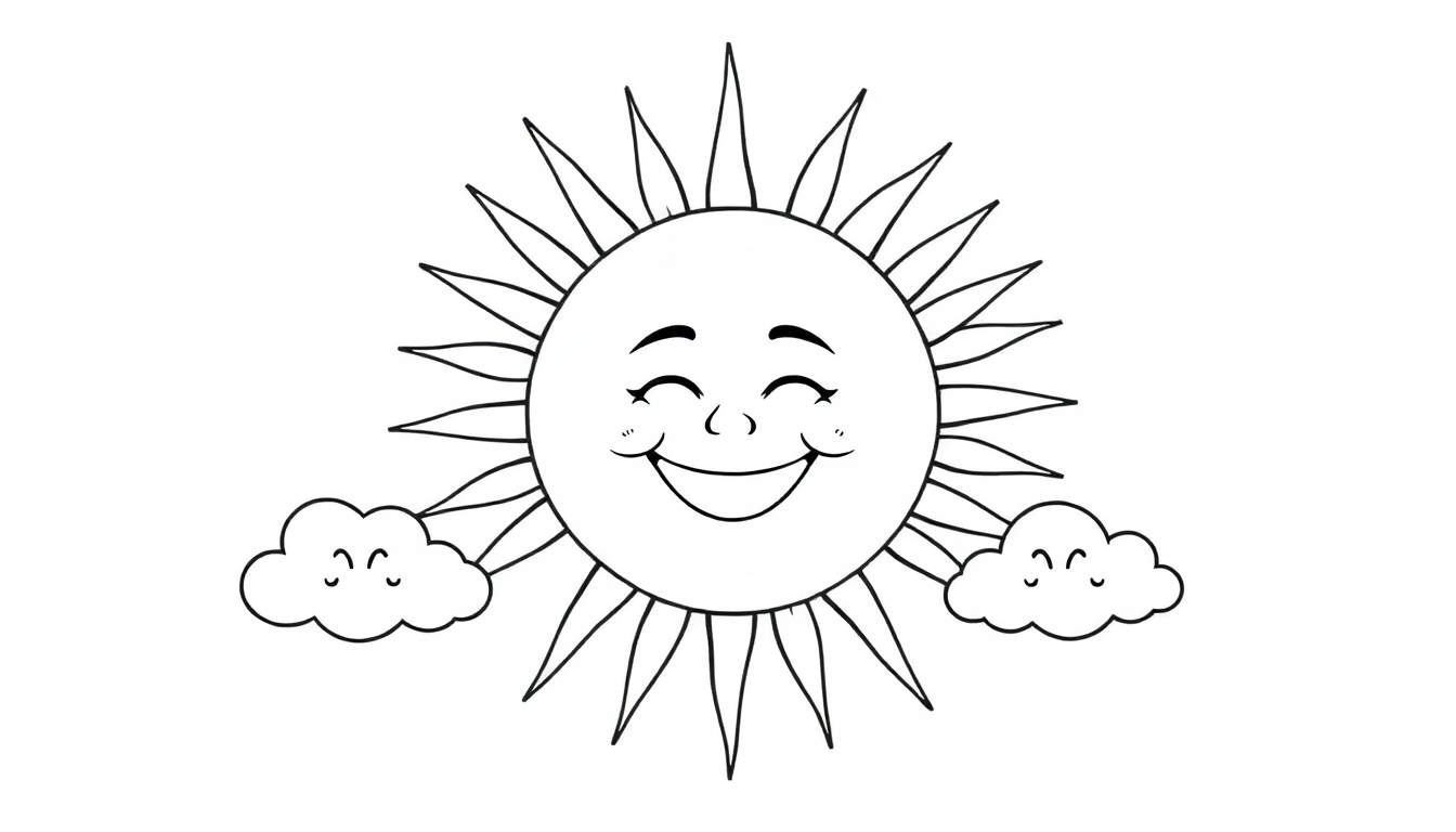 Un soleil souriant et deux nuages joyeux, parfait pour un color panel.