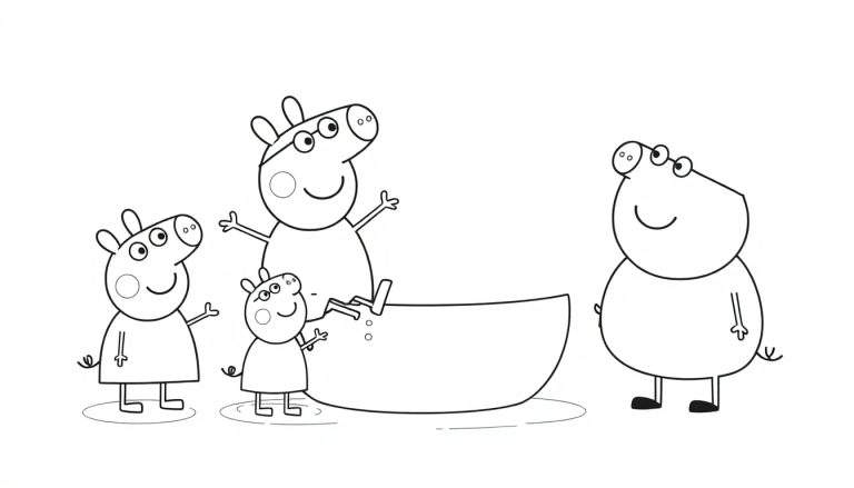 Peppa Pig et sa famille dans un bateau