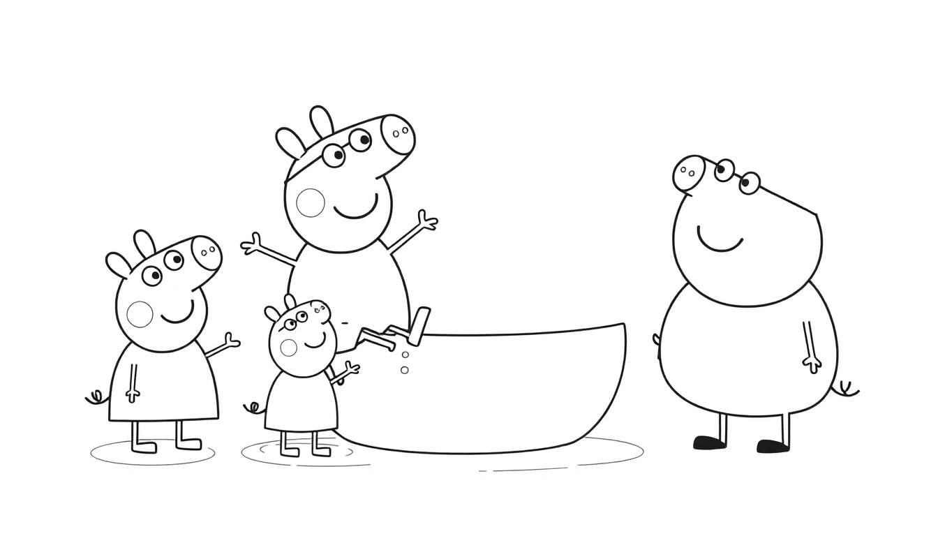 Peppa Pig et sa famille dans un bateau