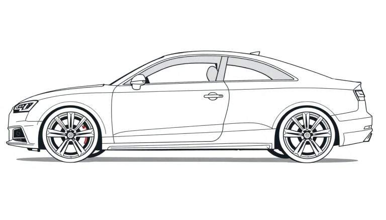 Croquis d'une voiture de sport, dessin noir et blanc, prêt pour le color panel.