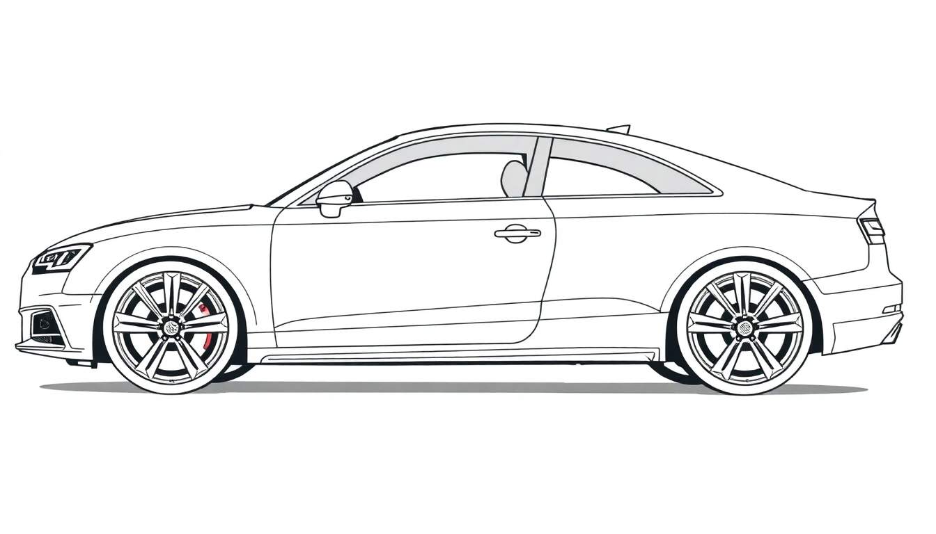 Croquis d'une voiture de sport, dessin noir et blanc, prêt pour le color panel.
