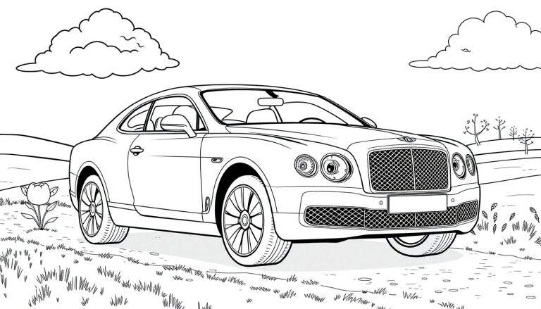 Une Bentley classique dans un color panel sur un fond de paysage pastoral.