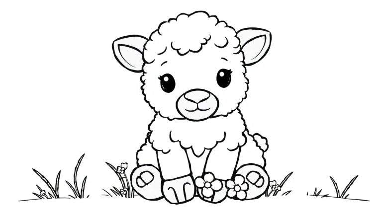 Agneau mignon dans un champ d'herbe, prêt à être coloré dans un color panel.