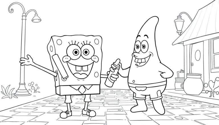 Bob l'éponge et Patrick Star souriants sur un trottoir, prêts pour le color panel.