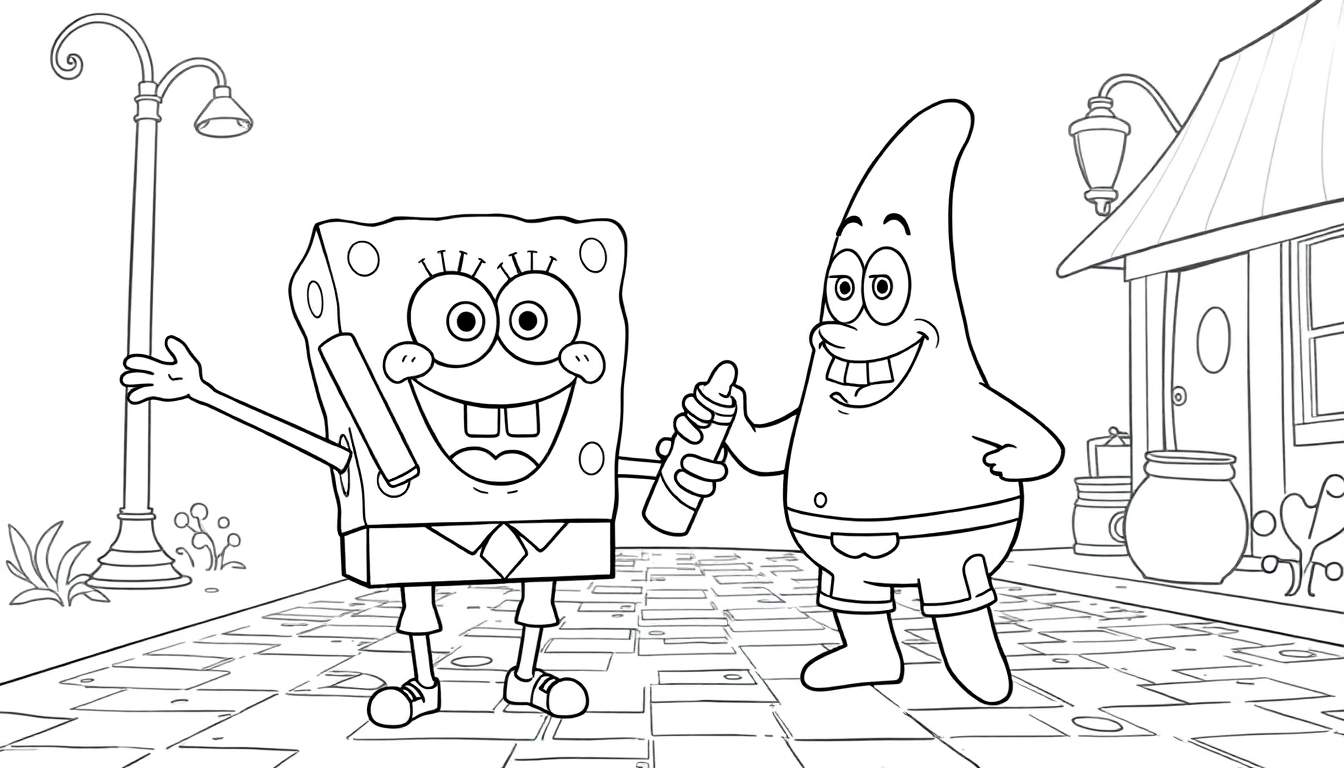 Bob l'éponge et Patrick Star souriants sur un trottoir, prêts pour le color panel.