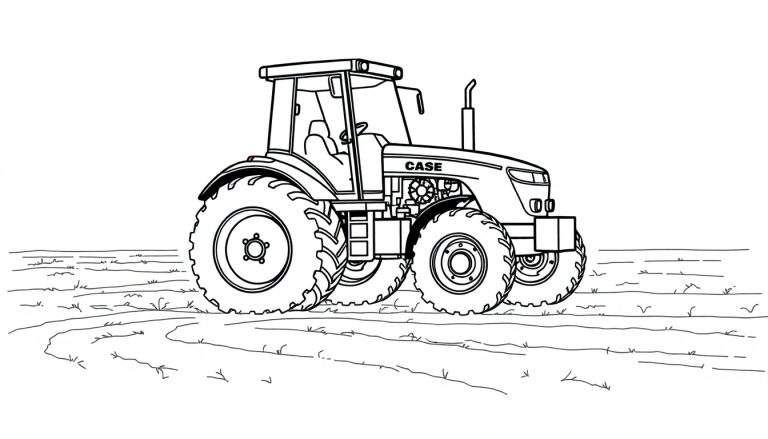 Case tractor colour plate line drawing