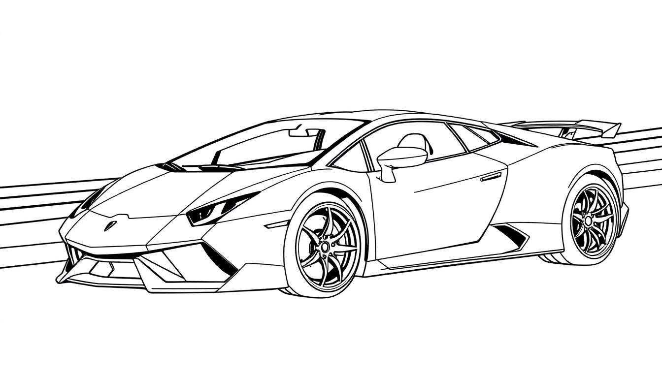 Dessin au trait d'une voiture de sport Lamborghini, prêt pour le color panel.