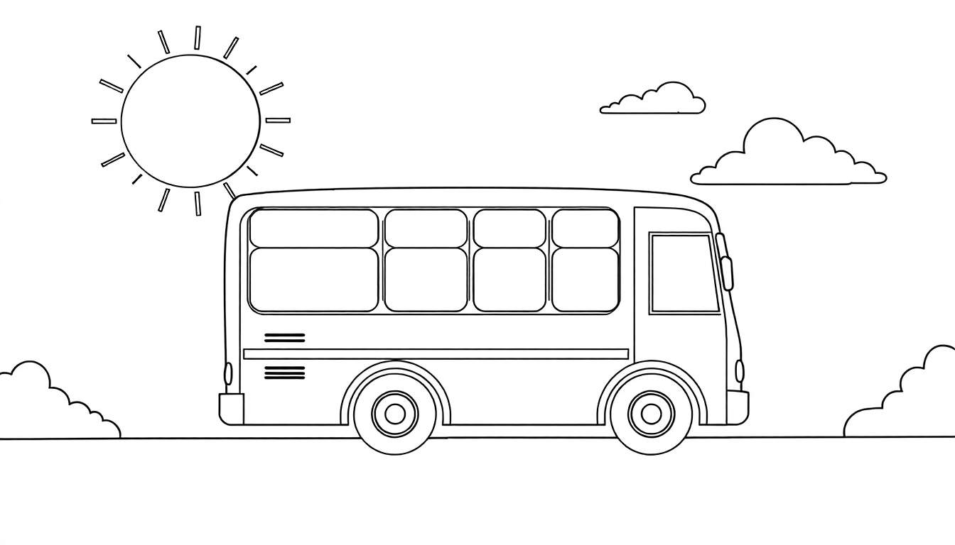 Un dessin au trait noir et blanc d'un bus pour un color panel.