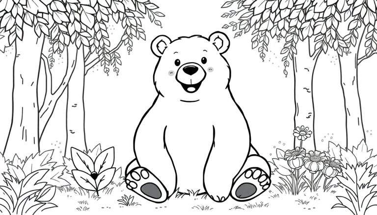 Un ours brun souriant dans une forêt, prêt pour un color panel.