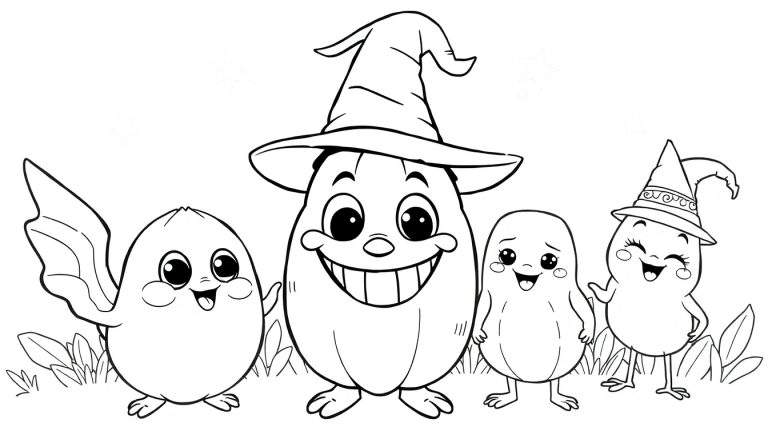 Personnages de dessins animés d'Halloween dans un color panel.