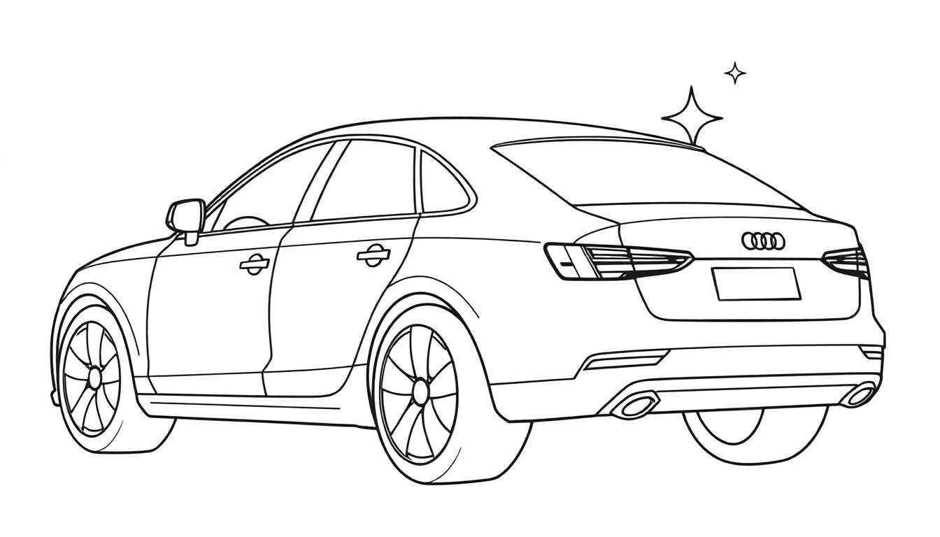 Une voiture Audi style dessin au trait pour un color panel, prête à être coloriée.