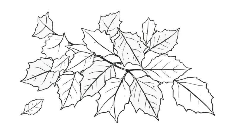 Dessin au trait de feuilles de houx sur un color panel.