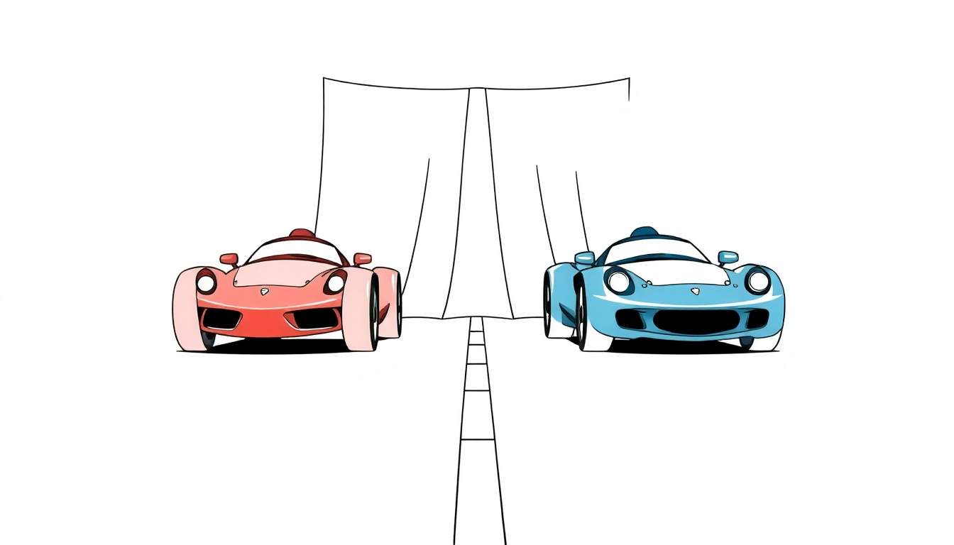 Page de coloriage color panel : voitures de course roses et bleues sur une piste.