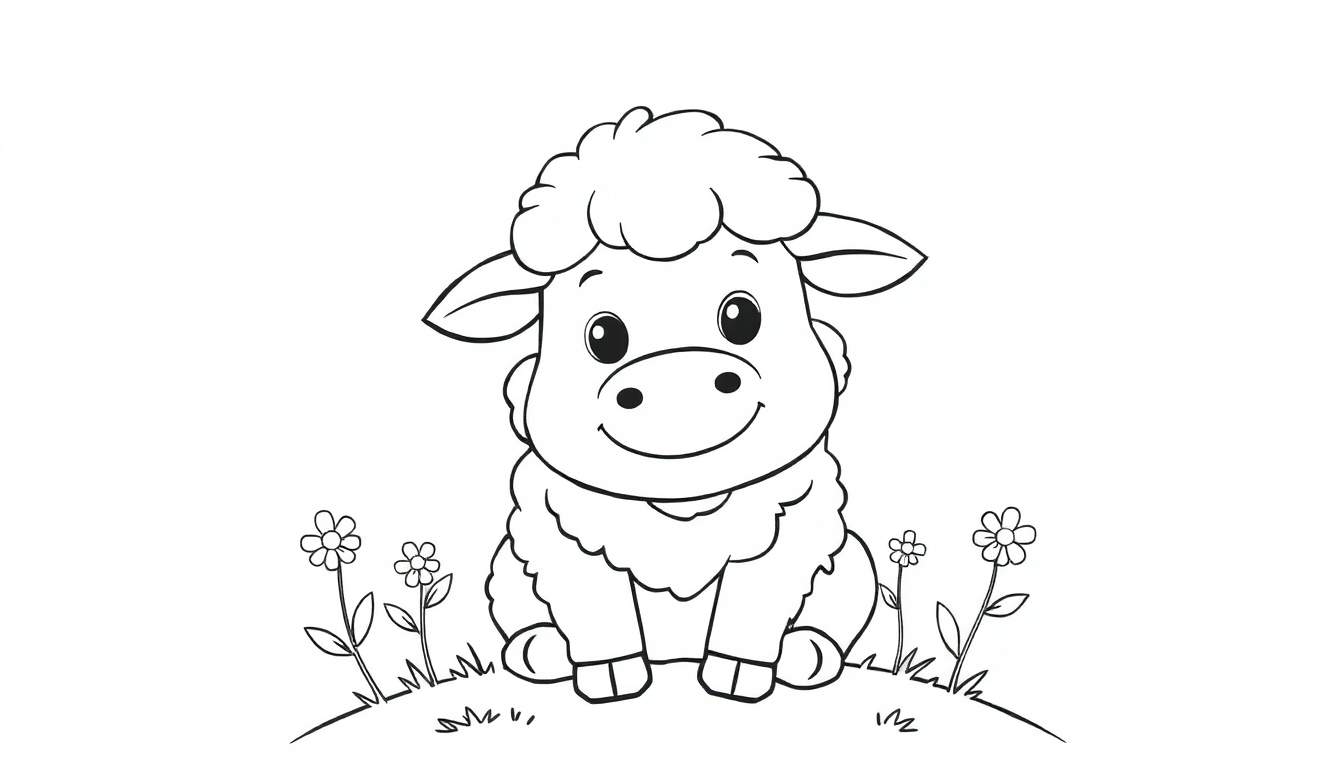 Agneau mignon dans un champ de fleurs, prêt à être coloré.