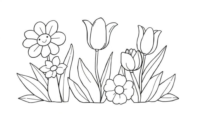 Dessin en noir et blanc de fleurs joyeuses pour le color panel.