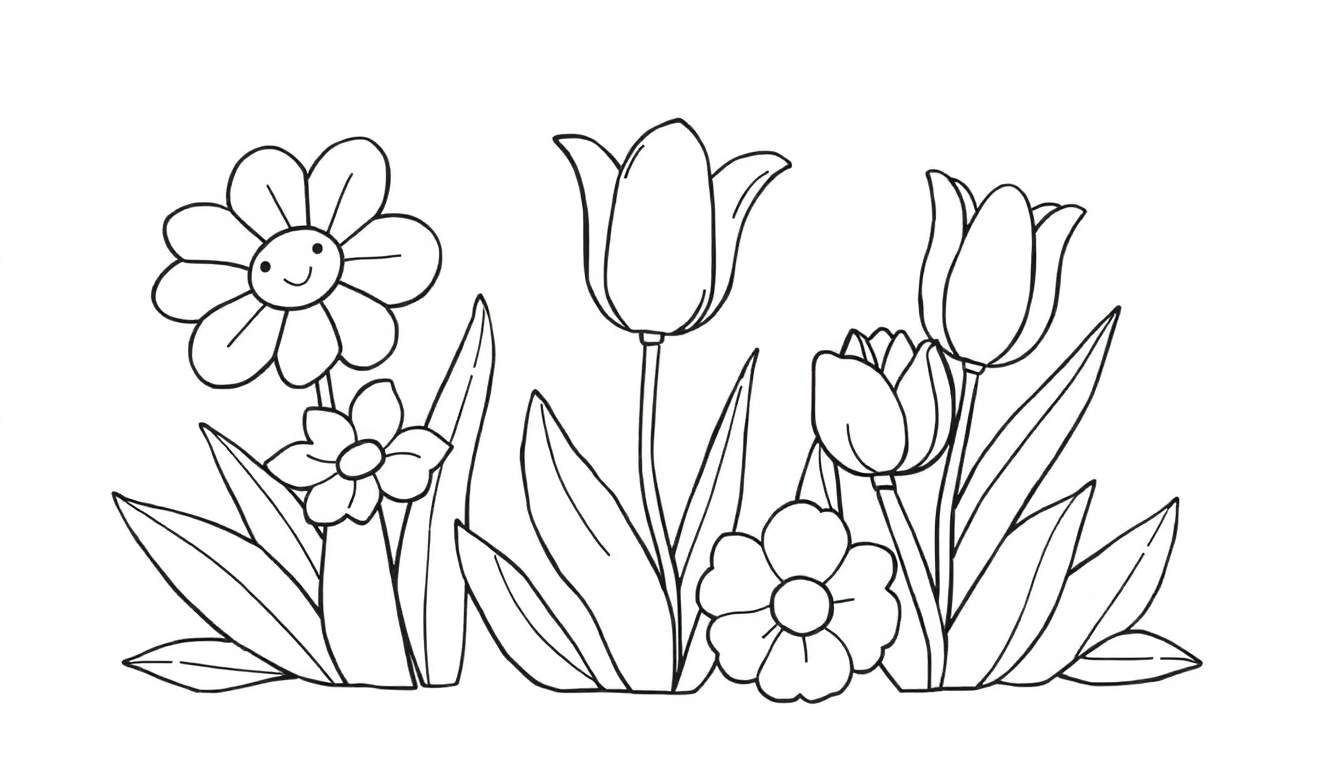 Dessin en noir et blanc de fleurs joyeuses pour le color panel.