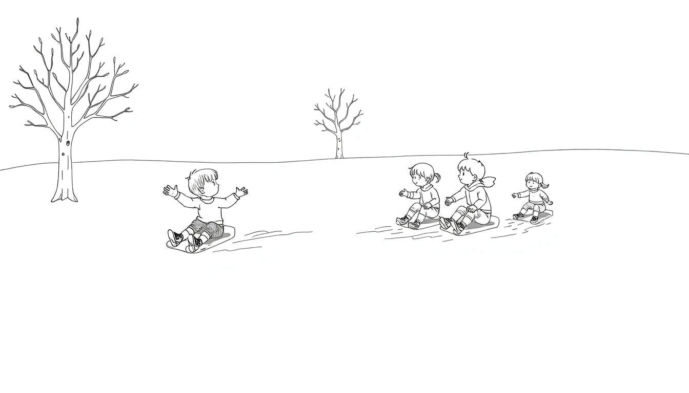 Une scène hivernale joyeuse, des enfants glissant sur des luges dans la neige, prête pour un color panel.