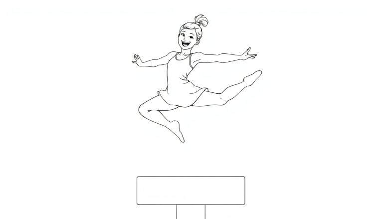 Une jeune gymnaste en noir et blanc effectue un saut périlleux au-dessus d'une poutre d'équilibre.