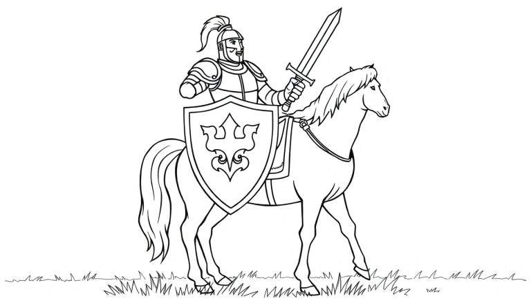 Chevalier en armure sur un cheval, prêt pour une aventure, color panel.