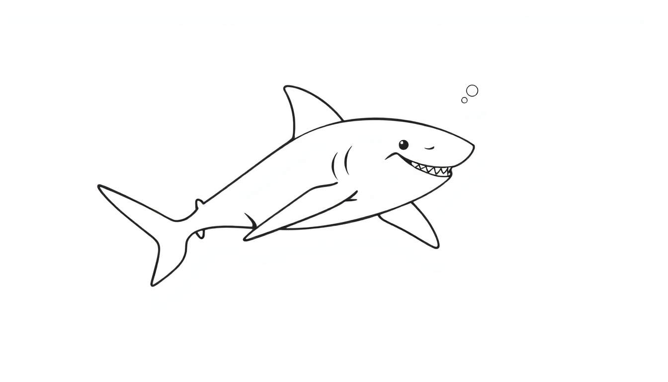 Dessin d'un gentil requin de dessin animé avec des bulles, style color panel.