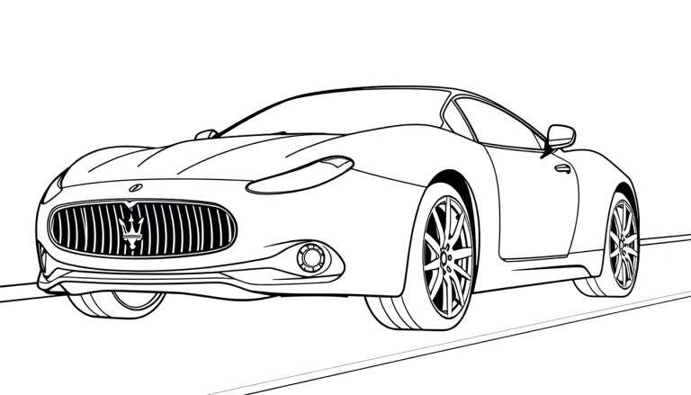 Dessin au trait d'une Maserati GranTurismo profilée, prête pour un color panel.