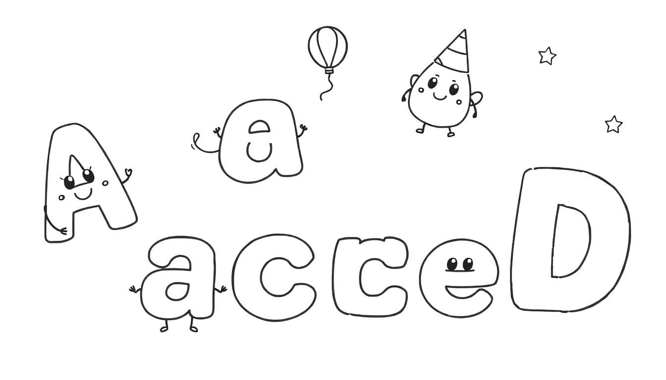 Alphabet dessin animé en noir et blanc, type color panel pour enfants.
