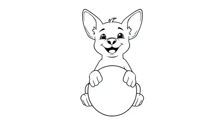 Un adorable chiot joueur avec une balle, prêt à être colorié ! Ses grandes oreilles pointues et sa queue joyeusement remuante invitent à la créativité sur ce color panel. Que la fête commence !
