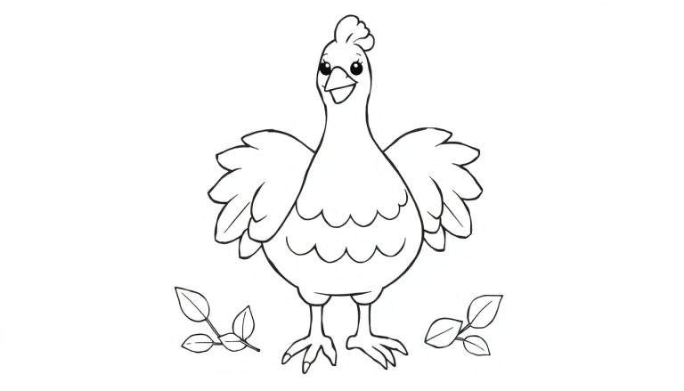 Poulet dessin au trait pour un color panel