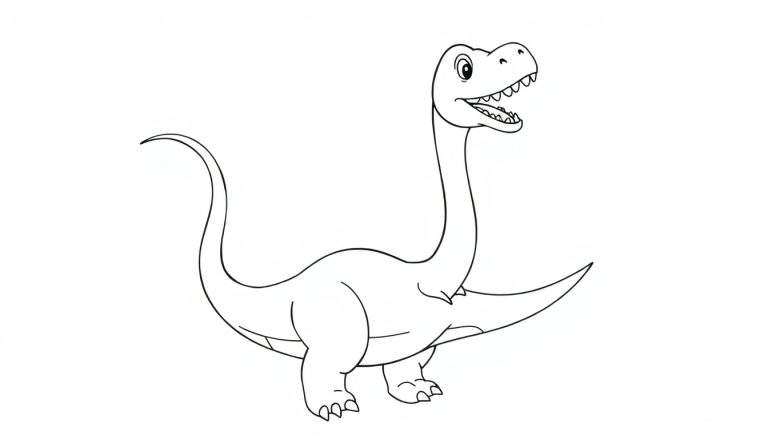 Dessin de sauropode souriant, color panel