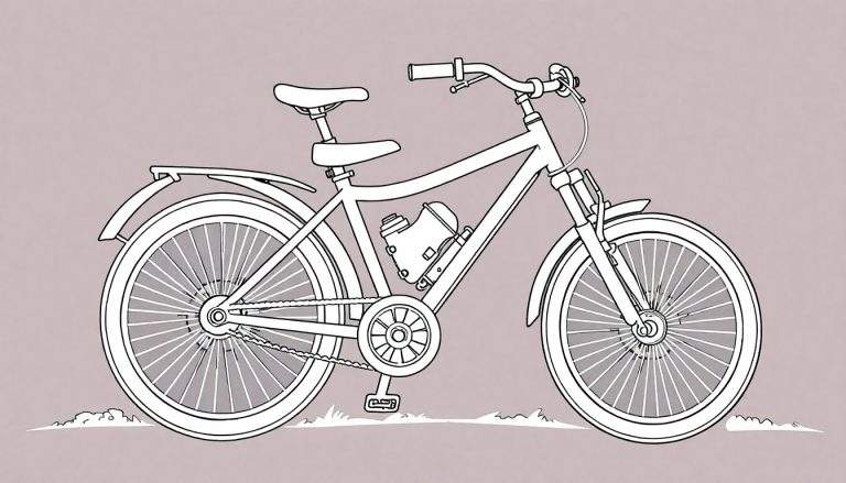 Illustration au trait d'un vélo avec un porte-bouteille, prêt à être coloré dans un color panel.