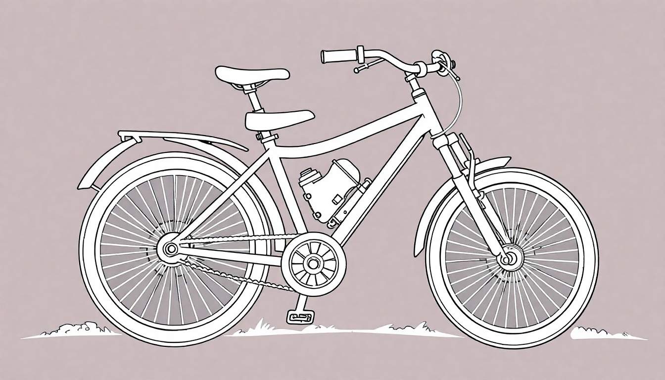 Illustration au trait d'un vélo avec un porte-bouteille, prêt à être coloré dans un color panel.
